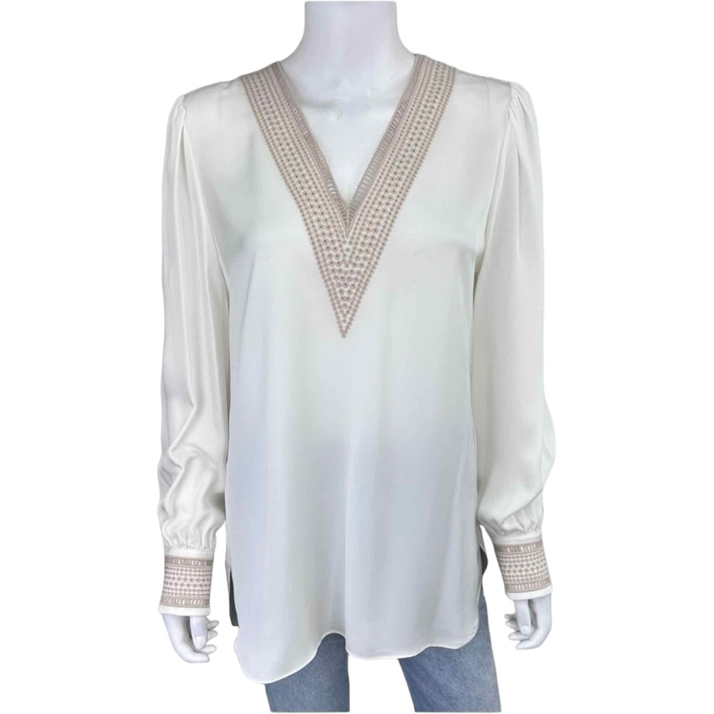 ELIE TAHARI Cream 100% Silk Eyelet Top Size S